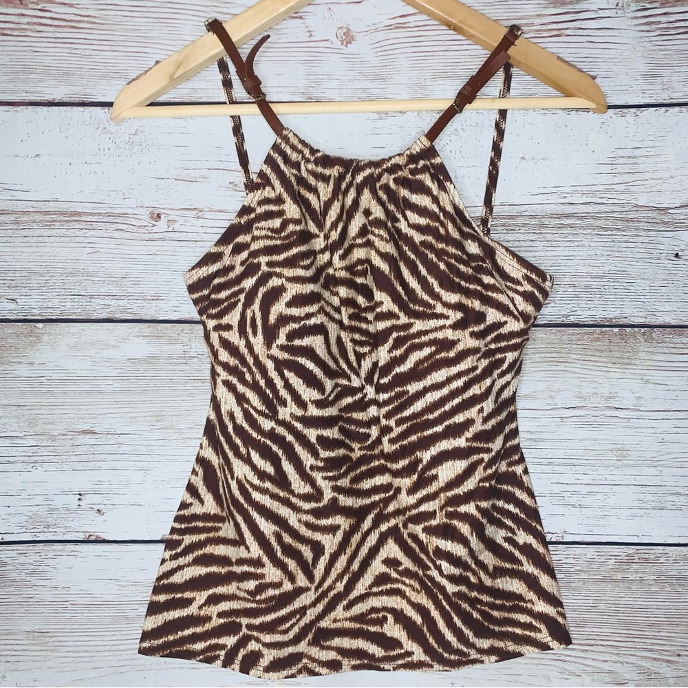 Michael Kors Animal Print Leopard Padded Swim Tankini Top Small